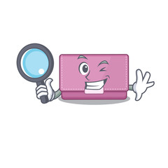 Sticker - cartoon picture of womens wallet Detective using tools