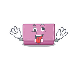 Sticker - A mascot design of womens wallet having a funny crazy face