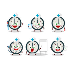 Sticker - Doctor profession emoticon with clock cartoon character