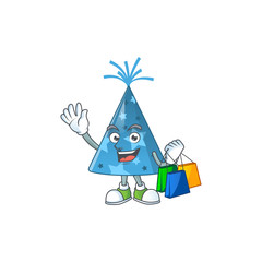 Wall Mural - Happy rich blue party hat Caricature picture with shopping bags