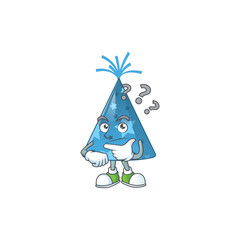 Sticker - mascot design concept of blue party hat with confuse gesture