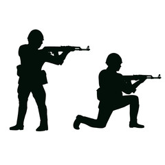 Wall Mural - Soviet soldiers with 1980's style uniforms and weapons. Silhouette