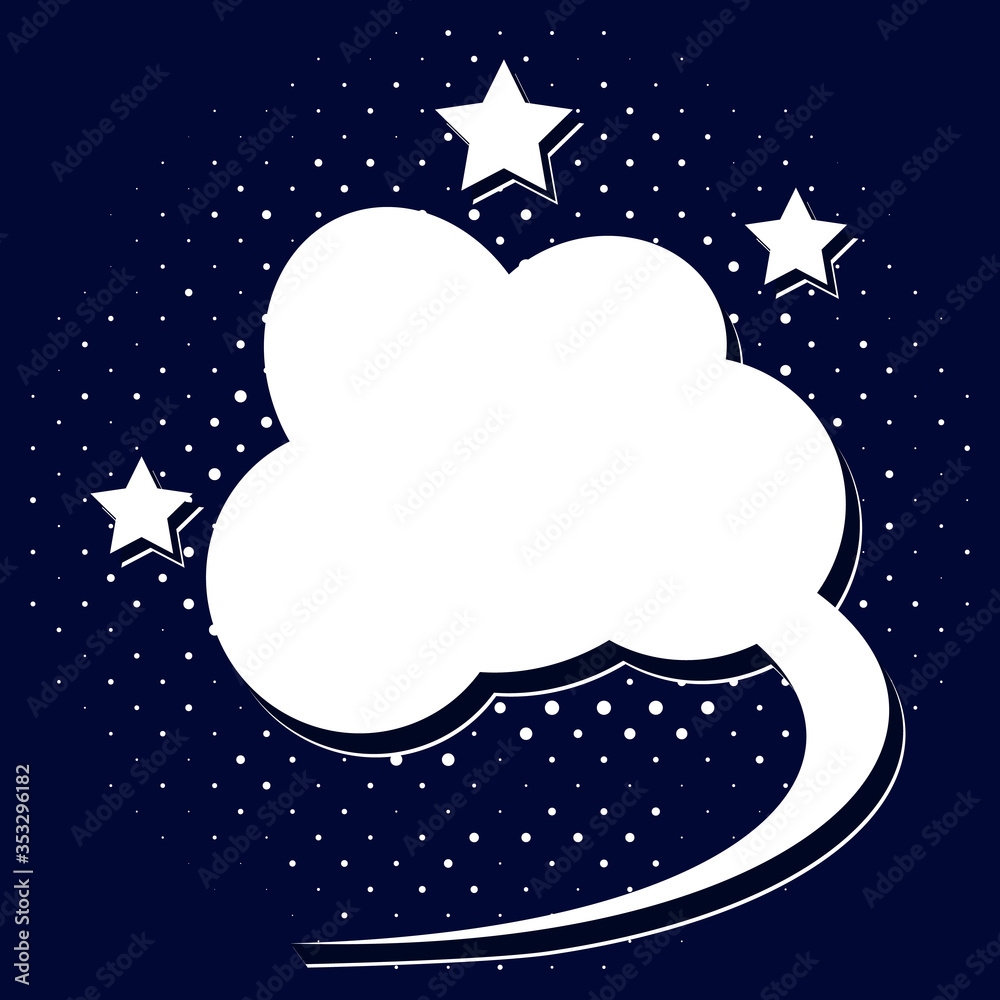 Blank empty white speech bubble, stars and halftone shadow. Text banner ...