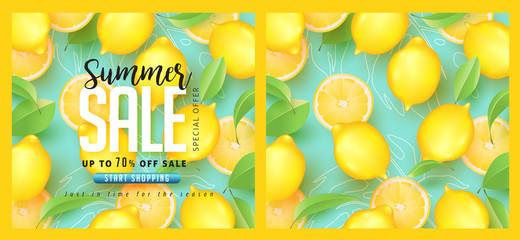 Wall Mural - Summer sale design with lemon tropical abstract background layout banners .Vector illustration template.