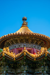 Traditional eaves and cornices in the forbidden city. Chinese cultural symbols.