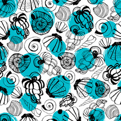 Wall Mural - Seamless pattern with seashells. Vector background.