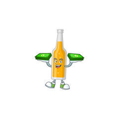 Sticker - A cheerful bottle of beer cartoon mascot design having some money on hands