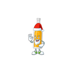 Poster - Bottle of beer Santa cartoon design concept with ok finger