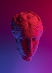 ancient greek hegea health goddess head sculpture. psychedelic dark light goddess sculpture backgrou