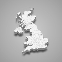 United Kingdom 3d Map With Borders Template For Your Design