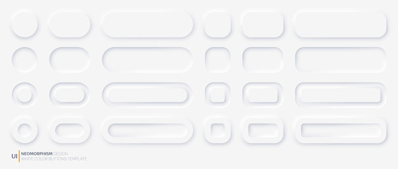 Leinwandbilder - White buttons with rounded corners in Neomorphism design style. Vector illustration EPS 10