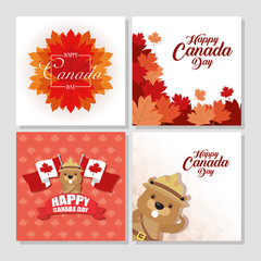 Sticker - happy canada day with maple leafs and beaver