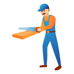 Poster - Repairman working with hand saw icon. Cartoon of repairman working with hand saw vector icon for web design isolated on white background