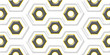 Seamless 3d hexagon shape geometric pattern with golden border, hexagons shape realistic white wall tile pattern, 3D illustration can be used for wallpaper.