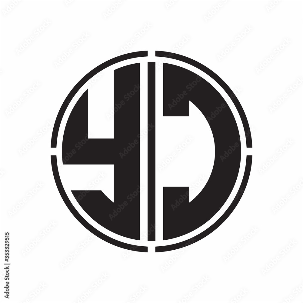 YC Logo initial with circle line cut design template on white ...