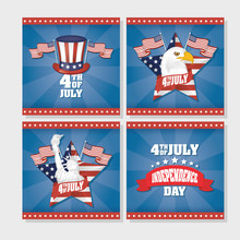 Usa Independence Day With Flag In Set Icons
