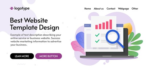 Poster - Financial audit research online website template mockup design or internet web analysis and analytics digital reporting page banner layout vector flat, idea of accounting or sales market statistic