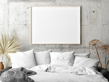Mockup Poster In Living Room Scandinavian Design, Comfortable Sofa, 3d Illustration, 3d Render