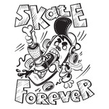 Fototapeta Młodzieżowe - forever skateboard, poster, sport, addiction, character, isolated object on white background, vector illustration,
