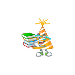 Wall Mural - A mascot design of yellow party hat student having books