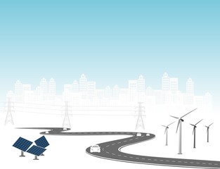 Leinwandbilder - Vector template infographic Timeline of business operations with flags and placeholders on curved roads. Innovation, for environment and society city that can live together. Symbols, steps for success