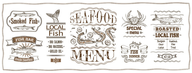 Sticker - Seafood and fish menu graphic mockup template