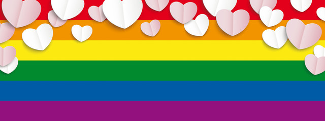 Wall Mural - white pink paper folded hearts rainbow header