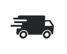 Fast Shipping Delivery Truck Icon Shape. Web Store Logo Symbol Sign. Vector Illustration Image. Isolated On White Background.