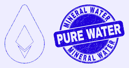 Wall Mural - Geometric crystal drop mosaic pictogram and Mineral Water Pure Water seal. Blue vector round scratched seal with Mineral Water Pure Water phrase.