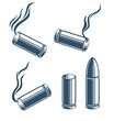 Bullets and used cartridges vector illustrations set, ammo for 9mm handgun gun.