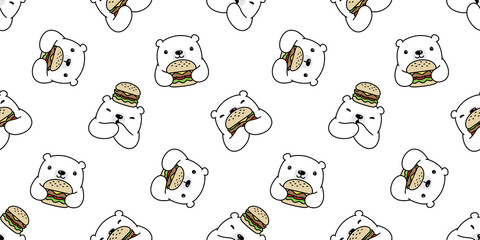 bear seamless pattern polar bear vector hamburger scarf isolated cartoon repeat wallpaper tile backg