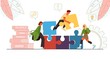 © VectorSpace - Creative team working together connect business puzzle piece. Young people studying, brainstorming, cooperating putting jigsaw shape. Startup development, strategy planning. Teamwork, partnership