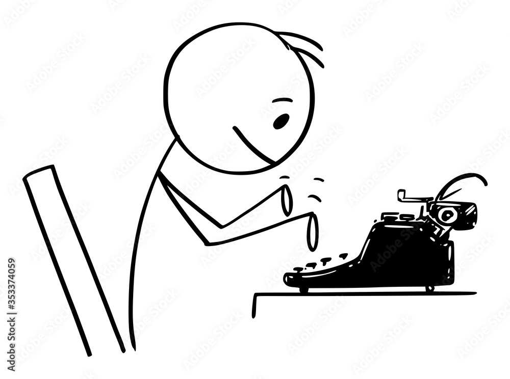 Vector Cartoon Stick Figure Drawing Conceptual Illustration Of Man,  Journalist, Author Or Novelist Typing On Antique Typewriter Machine Wall  Mural-Zdenek Sasek