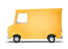 Truck Delivery Service And Transportation. 3d Illustration. Cartoon Yellow Car. Front View.