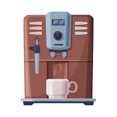 Sticker - Coffee Machine and White Cup, Coffee Maker Kitchen Appliance Flat Style Vector Illustration on White Background