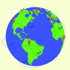 5G vector concept: 5G network coverage on earth