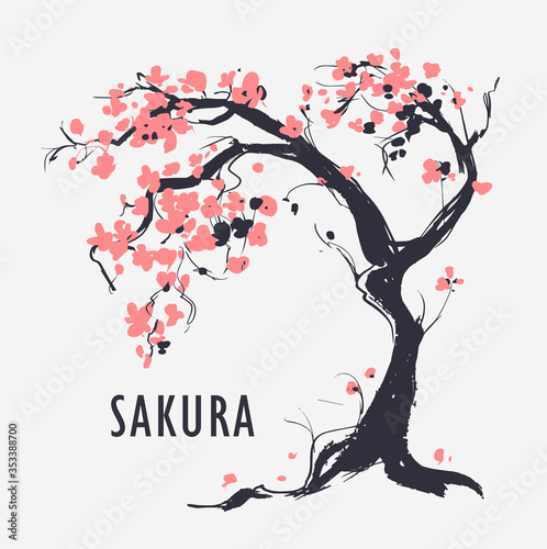 Fotomural Sakura branch with flowers. Vector illustration