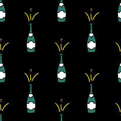 Wall Mural - champagne seamless doodle pattern