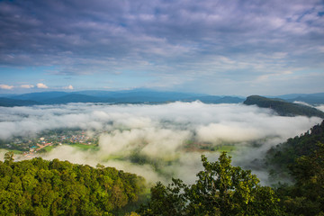 Phu Pha Nong, Landscape sea of mist  in border  of  Thailand and Laos, Loei  province Thailand.