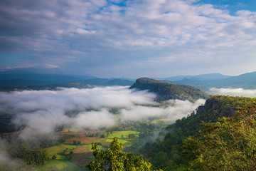 Phu Pha Nong, Landscape sea of mist  in border  of  Thailand and Laos, Loei  province Thailand.