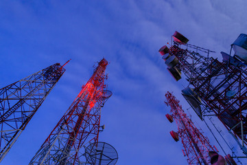Radio antenna from low angle view operating at night