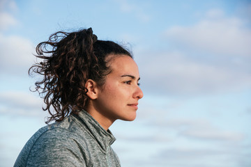 Woman looking away from camera.