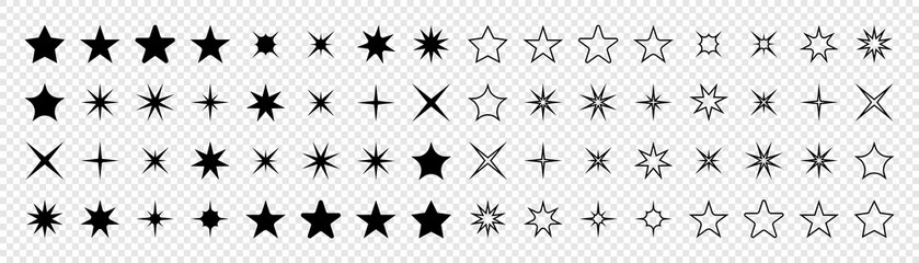 Stars collection. Star vector icons. Black set of Stars, isolated on transparent background. Star icon. Stars in modern simple flat style. Vector illustration