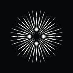Wall Mural - Radial white speed lines in circle form. Halftone dots. Explosion background. Star rays. Sunburst. Design element for frames, prints, web, template, logo and textile pattern