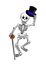 Vector Illustration Of A Halloween Skeleton With A Top Hat 