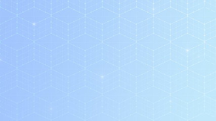 Poster - Seamless 3d cubes or blocks, data connection network on light blue background. Abstact geometric isometric projection in 4k resolution.