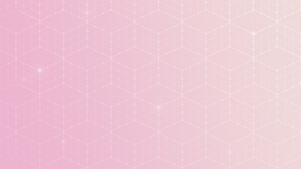 Poster - Seamless 3d cubes or blocks, data connection network on light pink background. Abstact geometric isometric projection in 4k resolution.