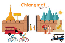 Travel To Chiangmai. Amazing In Northern Thailand. Vector Illustration