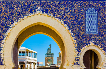 Bab Bou Jeloud gate, Blue Gate, in Fes el Bali medina. Fes, Morocco, North Africa