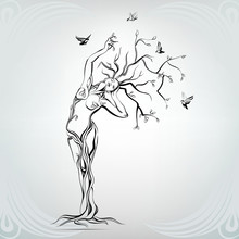 Vector Silhouette Of The Girl In The Form Of A Tree